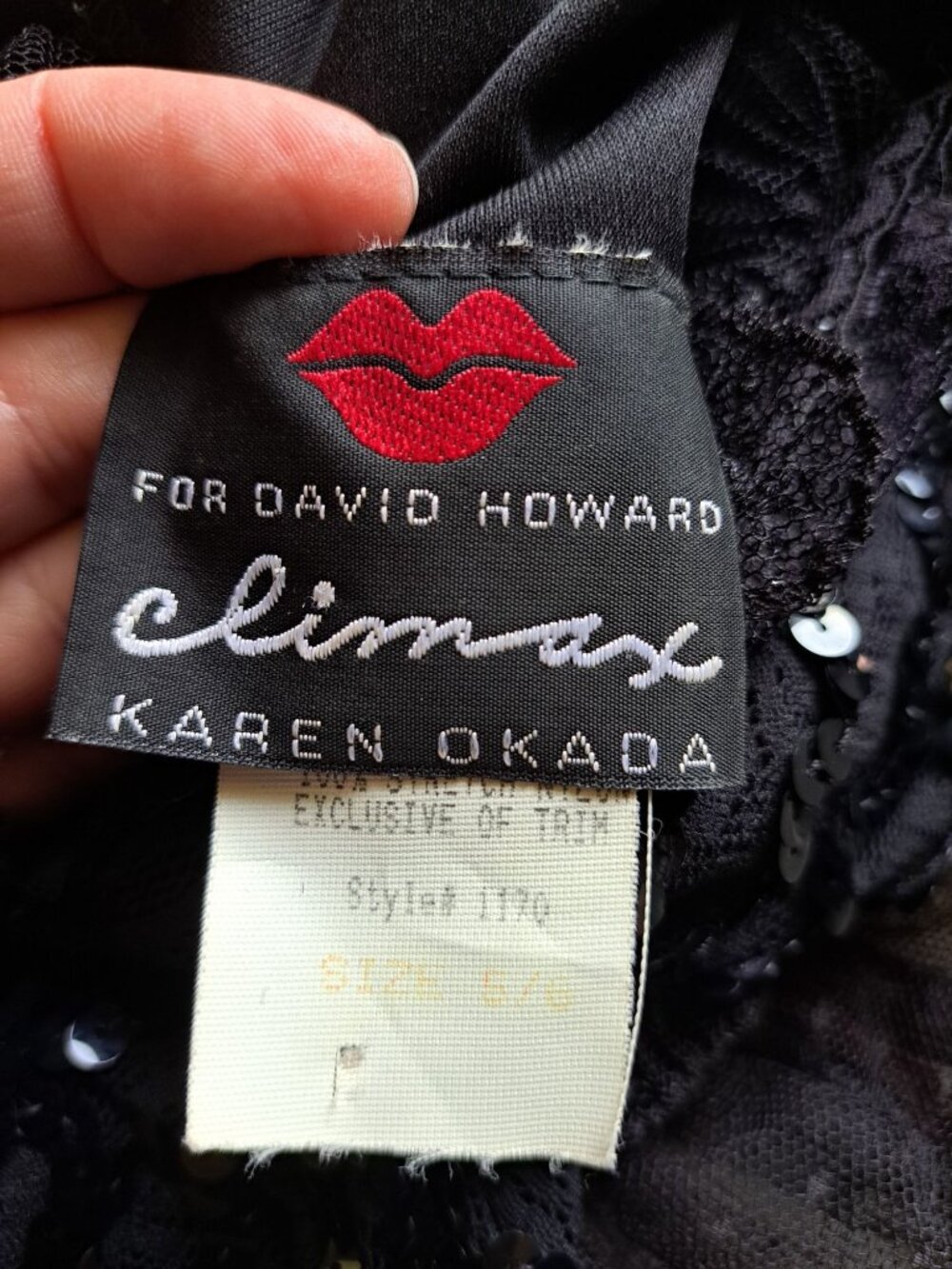 Vintage Karen Okada Climax Black Sequin Tulle Dress Size S 5/6 USA Asymmetrical - Picture 3 of 10